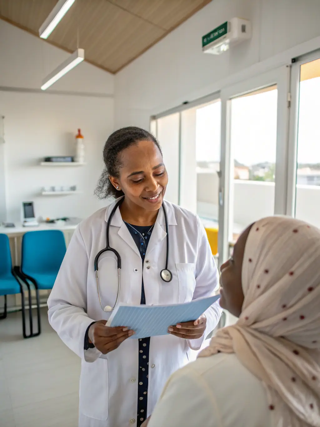 A healthcare worker providing medical assistance to a child in a rural clinic in Nyamira, Kenya, showcasing the Blessed Children’s Hope Foundation's healthcare initiatives.