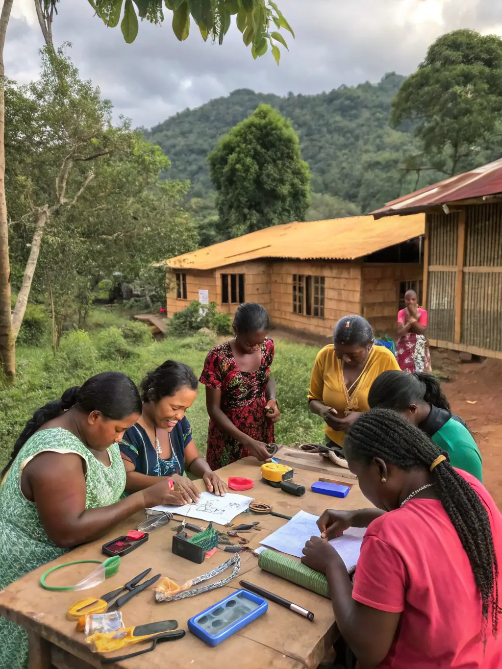 A group of women participating in a community empowerment workshop in Nyamira, Kenya, demonstrating the Blessed Children’s Hope Foundation's empowerment efforts.